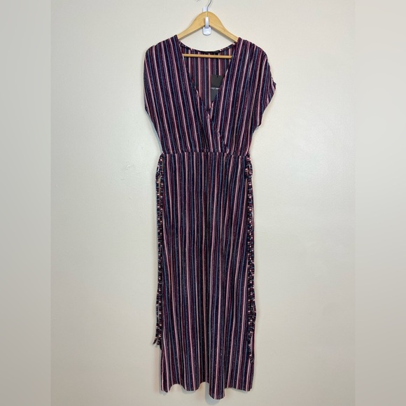 NWT Sfera Striped Metallic Midi Side Tassel Dress - Picture 6 of 13